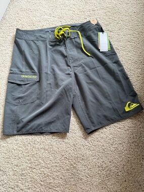 Quiksilver Charcoal Boardshorts with Neon Yellow Details